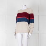 Donna Ida Light Grey Burgundy Striped Cashmere Sweater