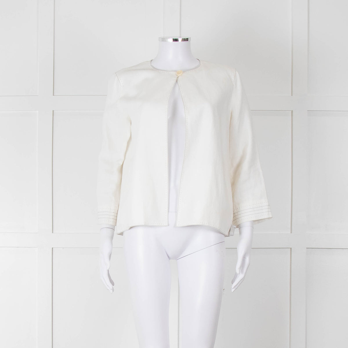 Max Mara Ivory Linen Stitch Detail Single Button Jacket