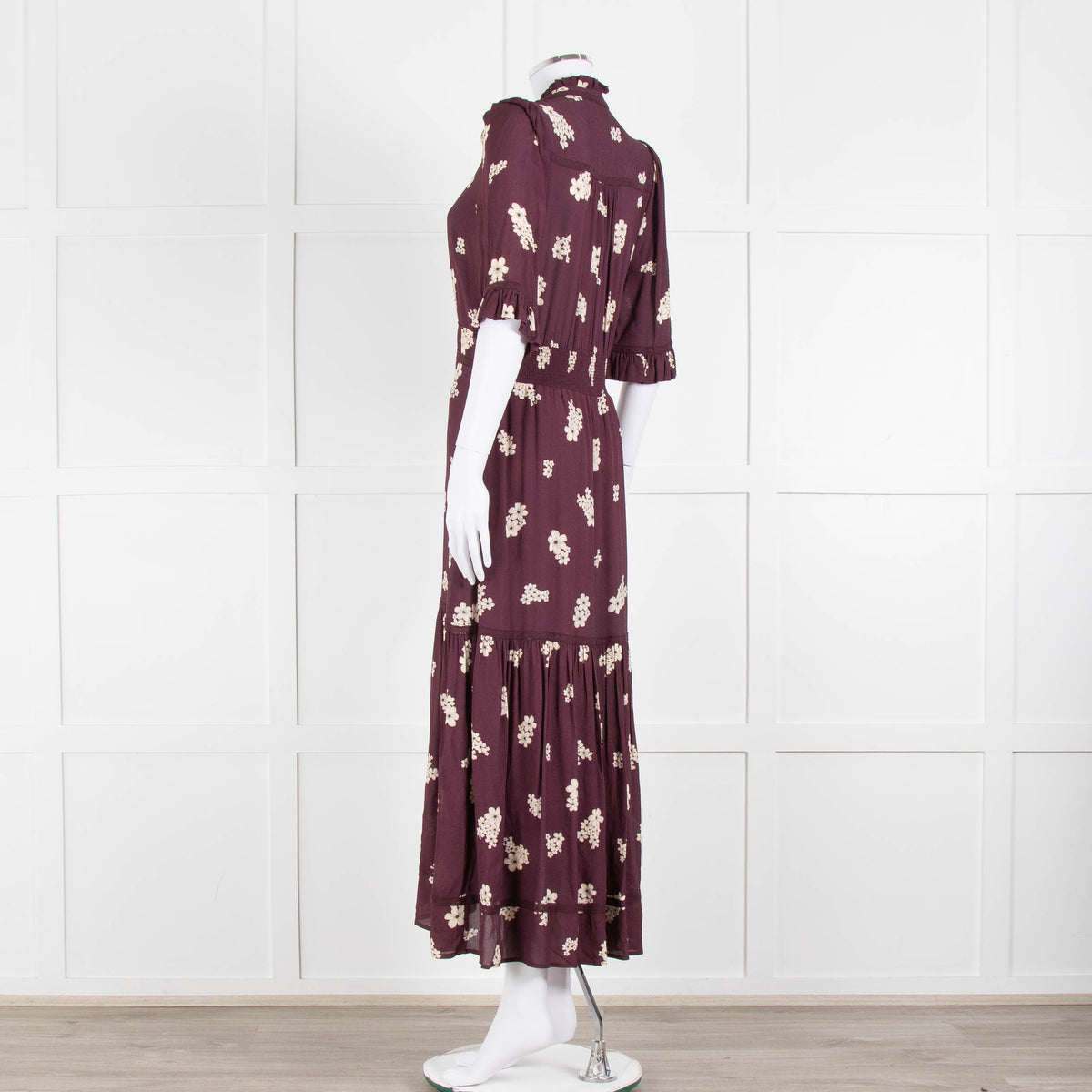 Wyse Burgundy Floral Short Sleeve Dress