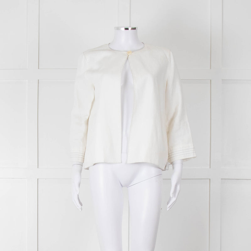 Max Mara Ivory Linen Stitch Detail Single Button Jacket