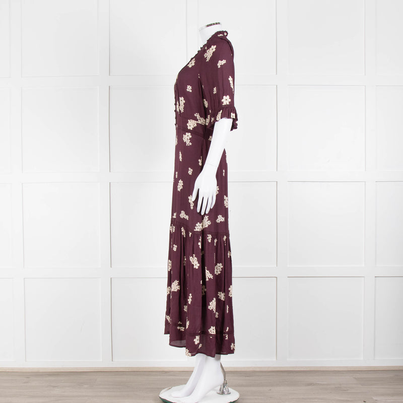 Wyse Burgundy Floral Short Sleeve Dress