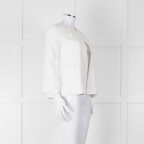 Max Mara Ivory Linen Stitch Detail Single Button Jacket