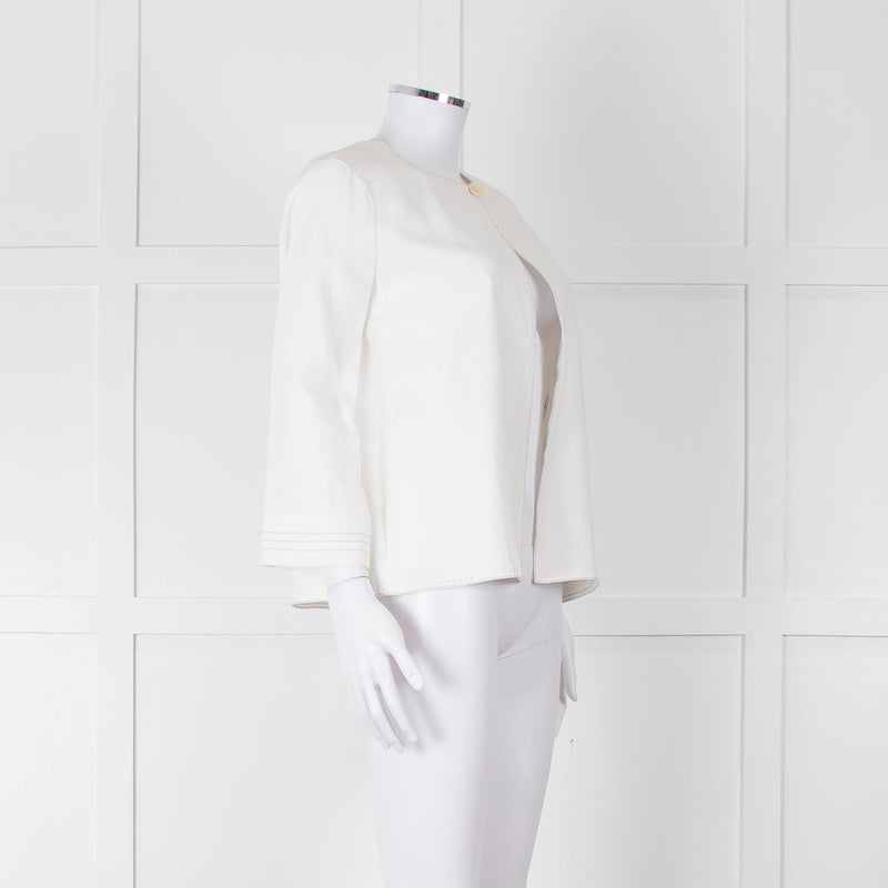 Max Mara Ivory Linen Stitch Detail Single Button Jacket