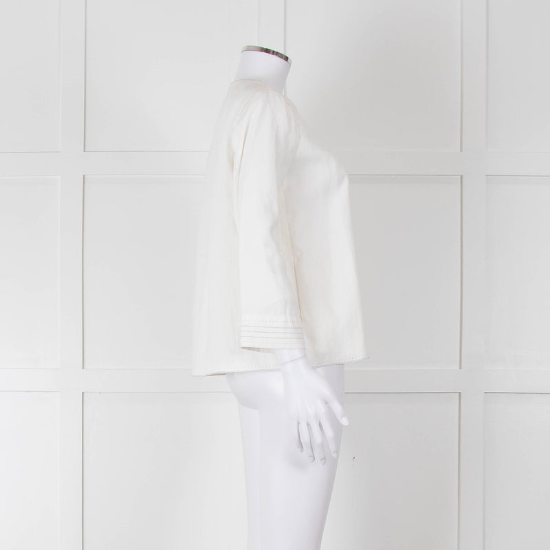 Max Mara Ivory Linen Stitch Detail Single Button Jacket