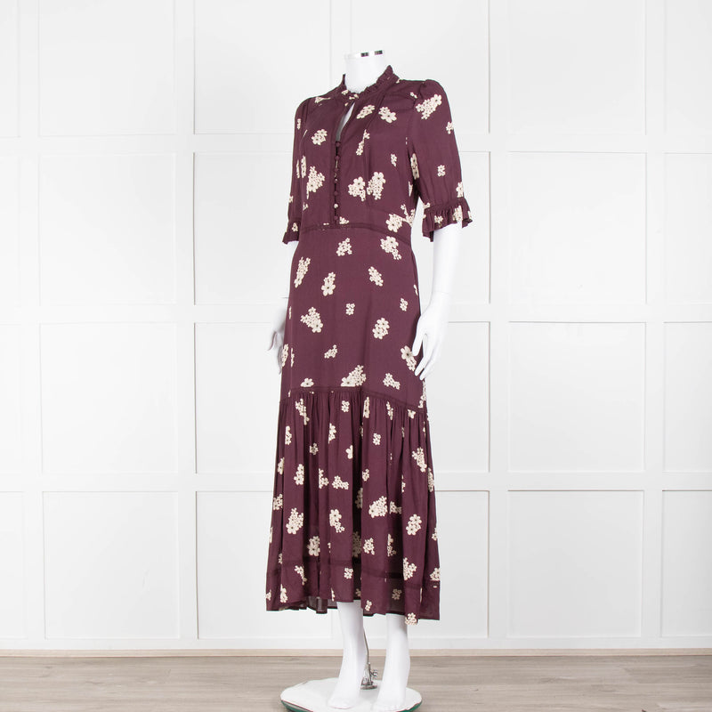 Wyse Burgundy Floral Short Sleeve Dress