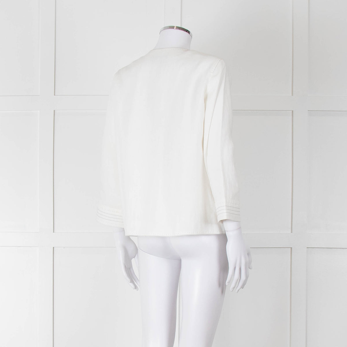 Max Mara Ivory Linen Stitch Detail Single Button Jacket
