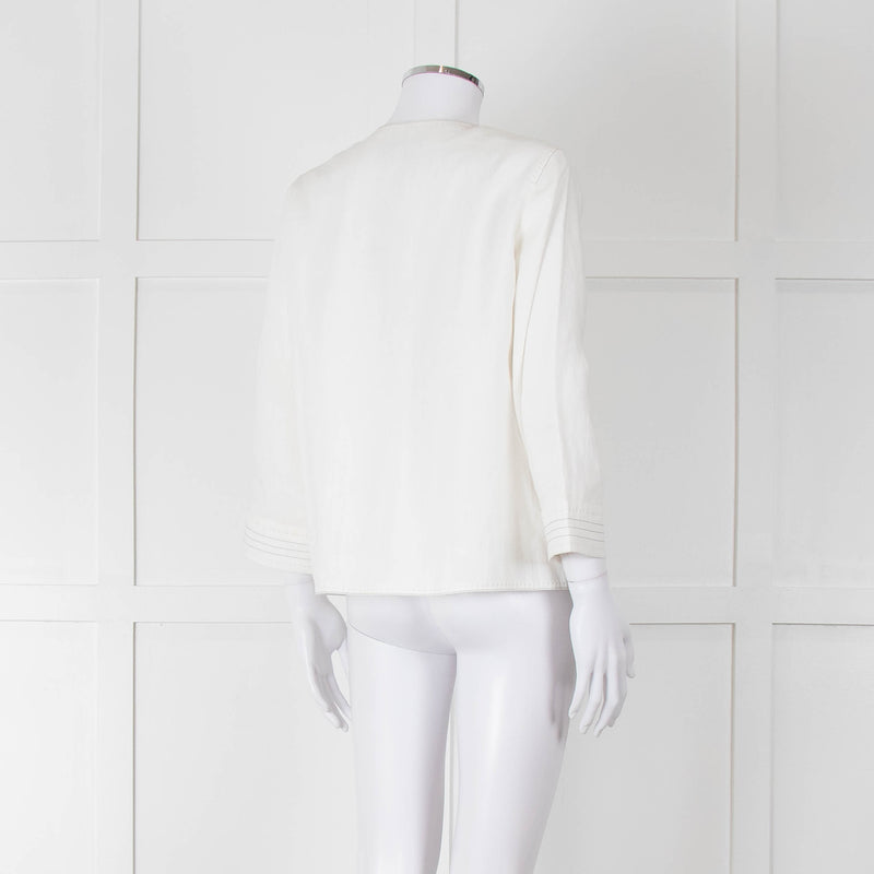 Max Mara Ivory Linen Stitch Detail Single Button Jacket