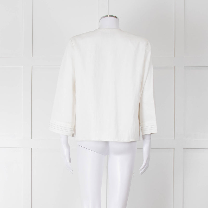 Max Mara Ivory Linen Stitch Detail Single Button Jacket