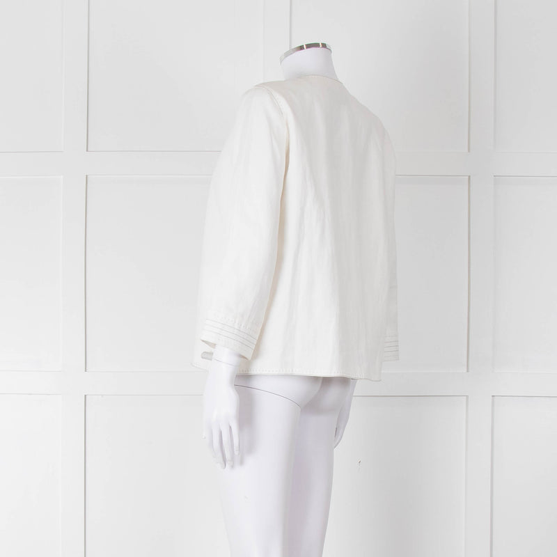 Max Mara Ivory Linen Stitch Detail Single Button Jacket