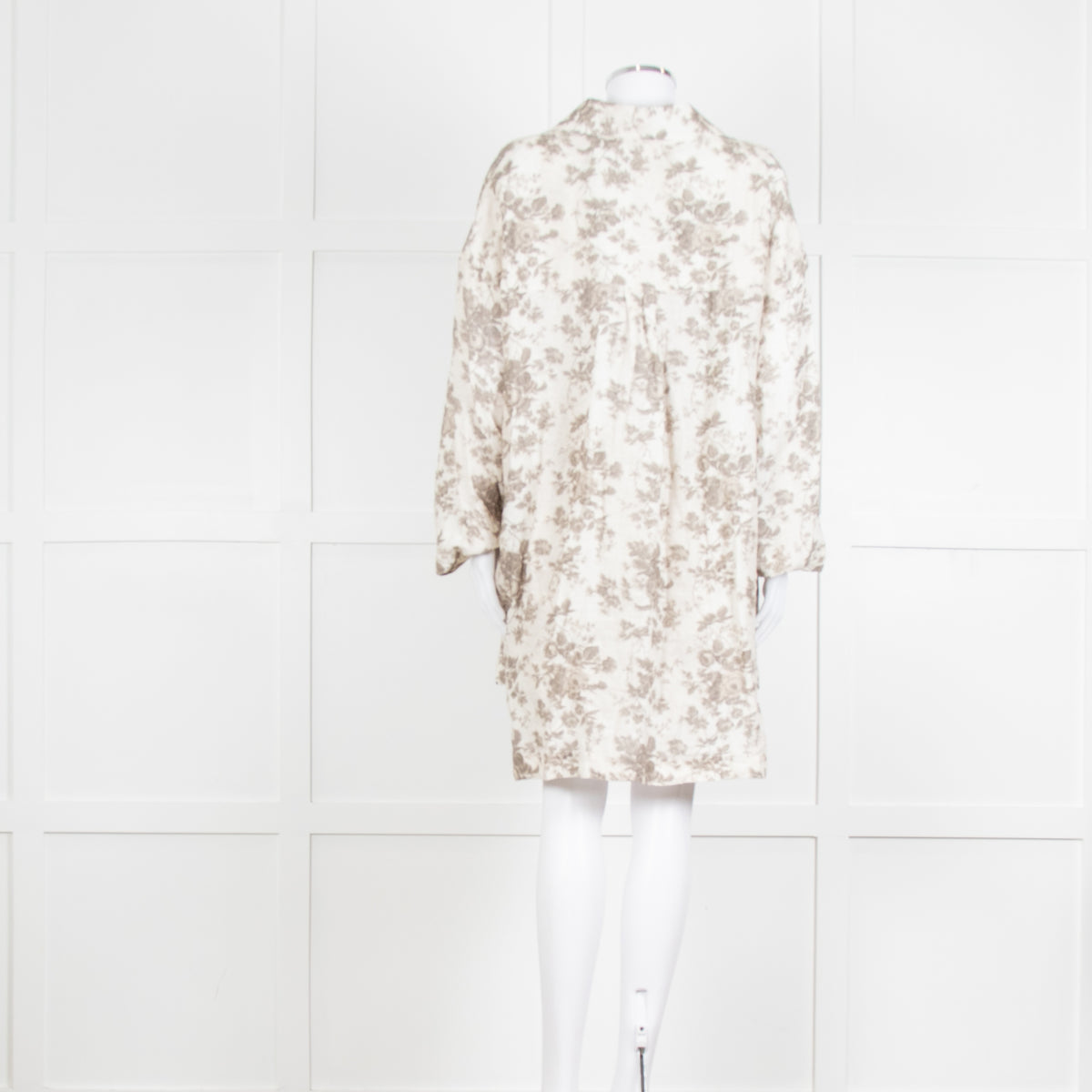 By Walid Grey Rose Floral Print Linen Shirt with Shorts Set
