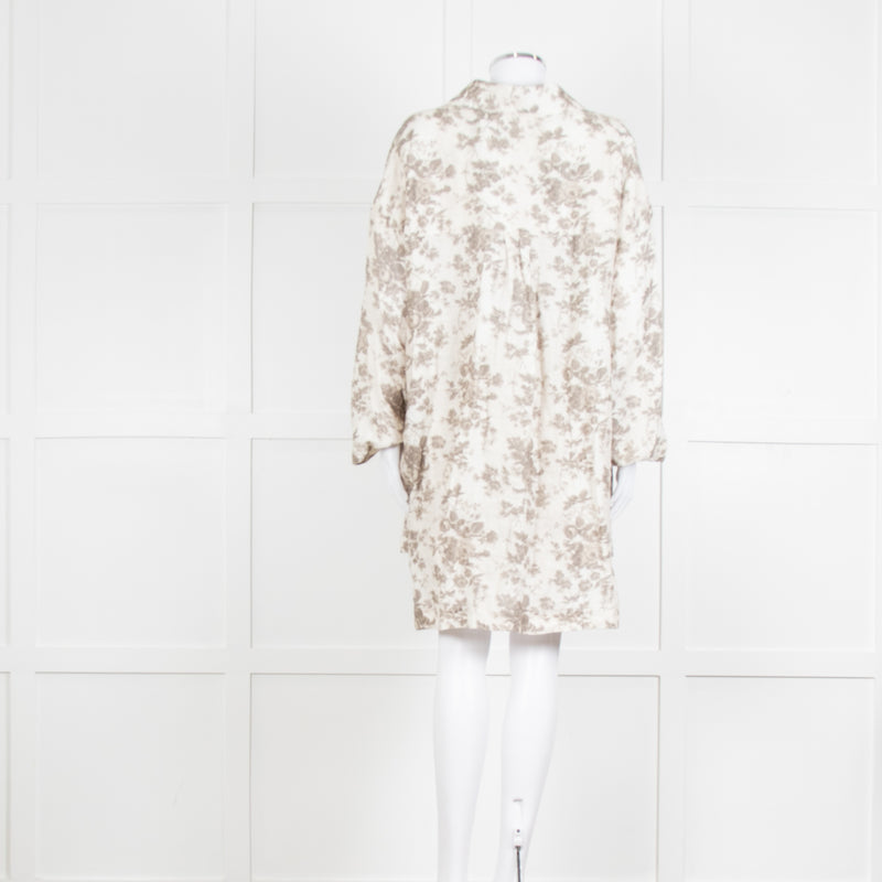 By Walid Grey Rose Floral Print Linen Shirt with Shorts Set