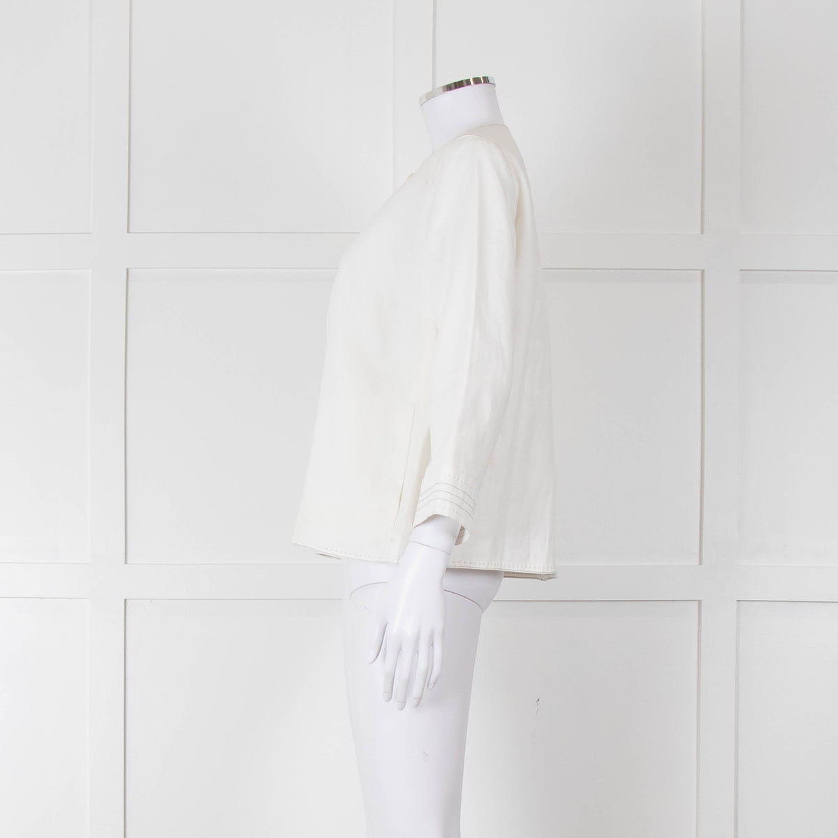 Max Mara Ivory Linen Stitch Detail Single Button Jacket