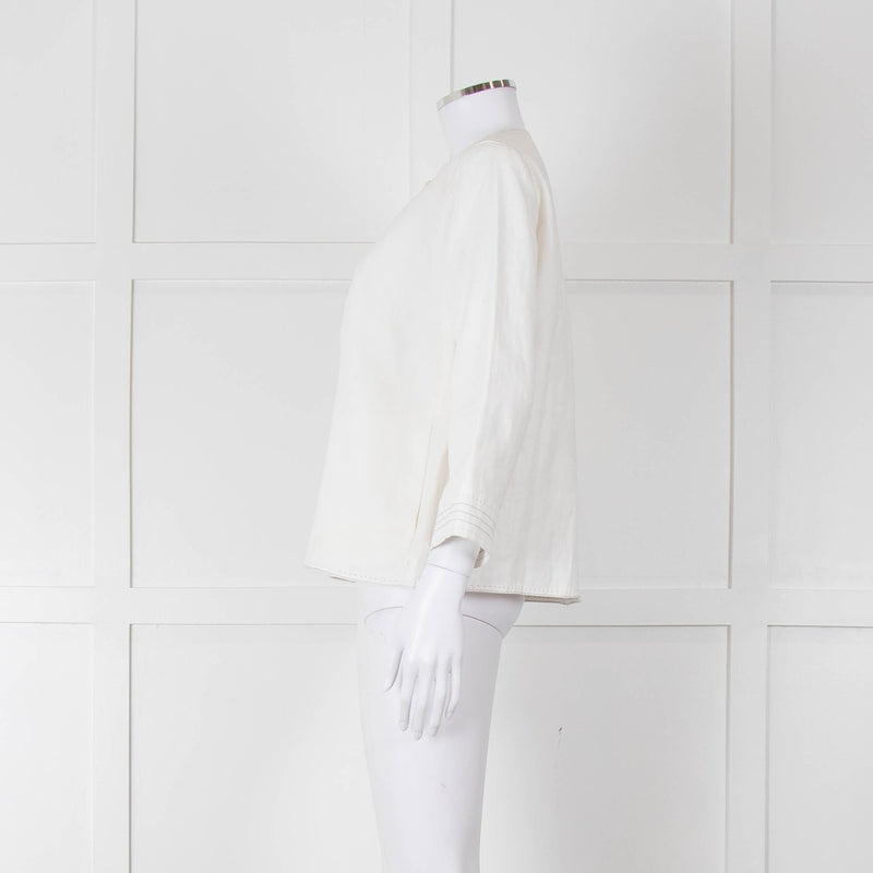 Max Mara Ivory Linen Stitch Detail Single Button Jacket