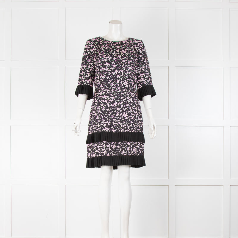 Milly Black & Pink Pattern Frill Shift Dress