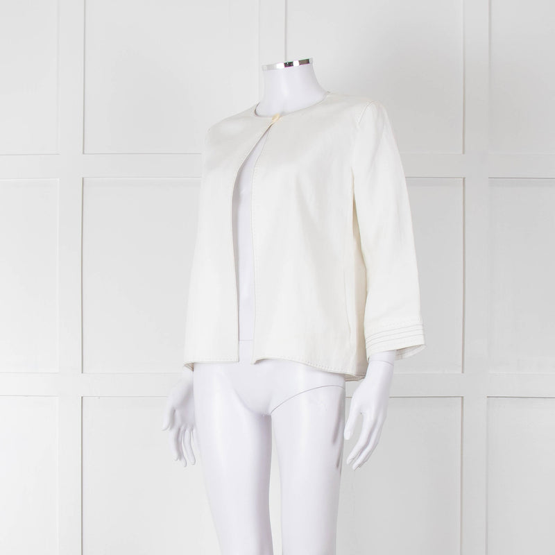 Max Mara Ivory Linen Stitch Detail Single Button Jacket