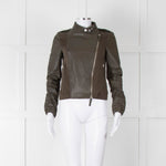 Brogden Khaki Leather Cotton Panel Biker Jacket