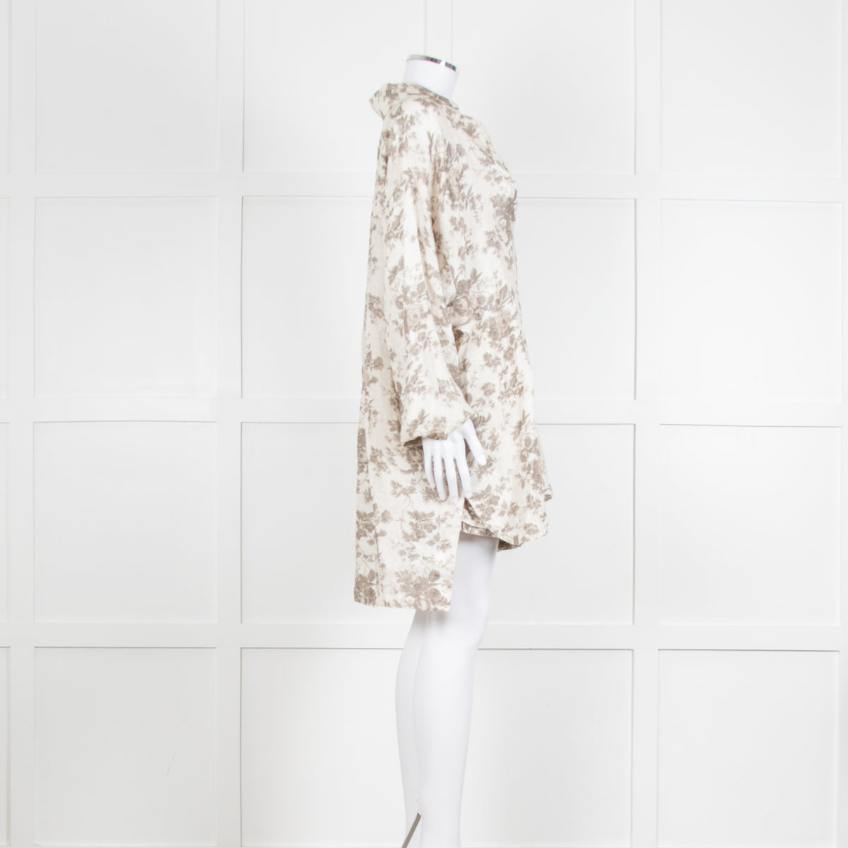 By Walid Grey Rose Floral Print Linen Shirt with Shorts Set