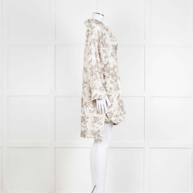 By Walid Grey Rose Floral Print Linen Shirt with Shorts Set