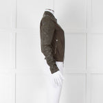 Brogden Khaki Leather Cotton Panel Biker Jacket