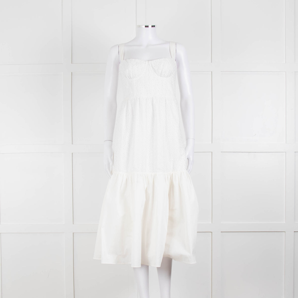 House Of CB White Cotton Embroidered Sleeveless Peplum Dress