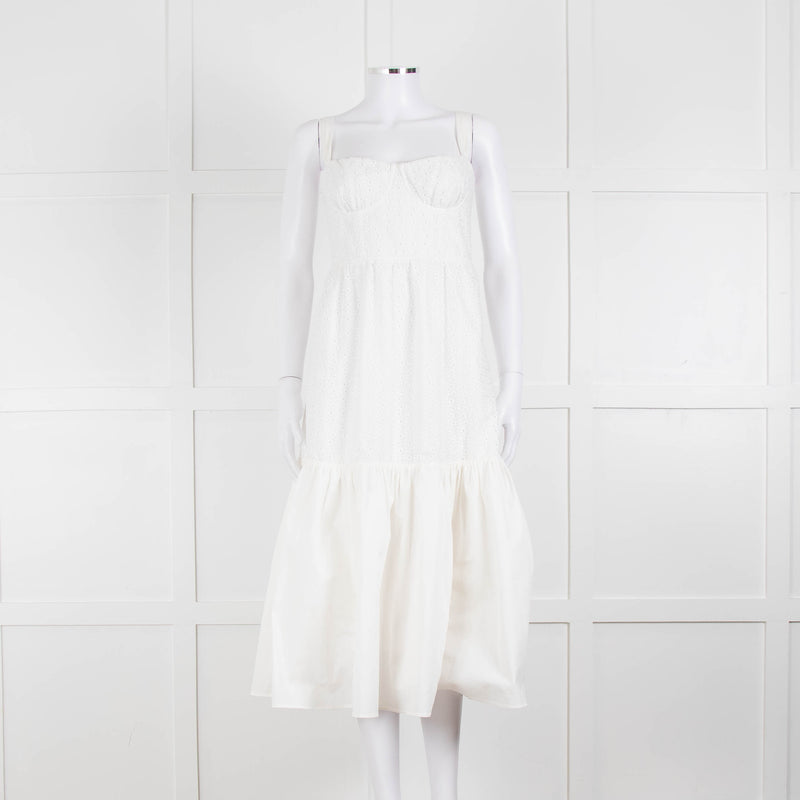 House Of CB White Cotton Embroidered Sleeveless Peplum Dress