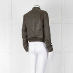 Brogden Khaki Leather Cotton Panel Biker Jacket