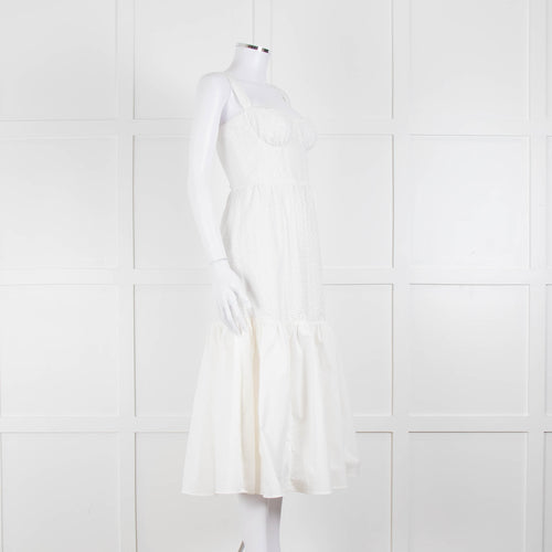 House Of CB White Cotton Embroidered Sleeveless Peplum Dress