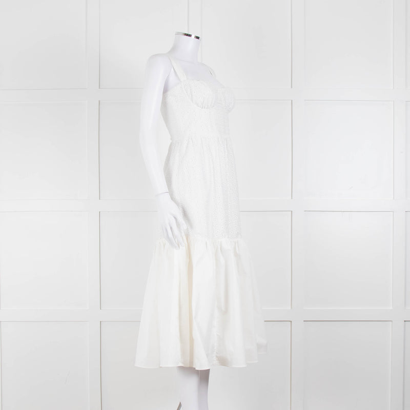 House Of CB White Cotton Embroidered Sleeveless Peplum Dress