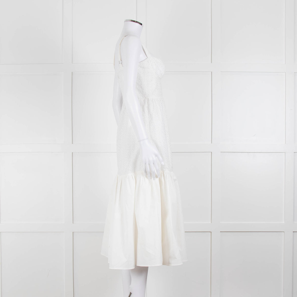 House Of CB White Cotton Embroidered Sleeveless Peplum Dress