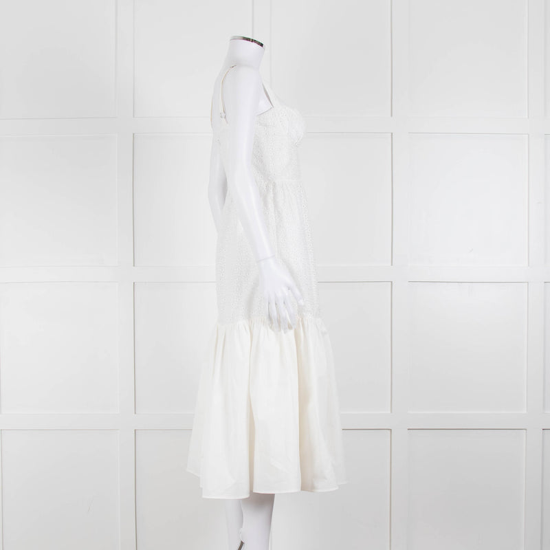 House Of CB White Cotton Embroidered Sleeveless Peplum Dress