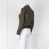 Brogden Khaki Leather Cotton Panel Biker Jacket