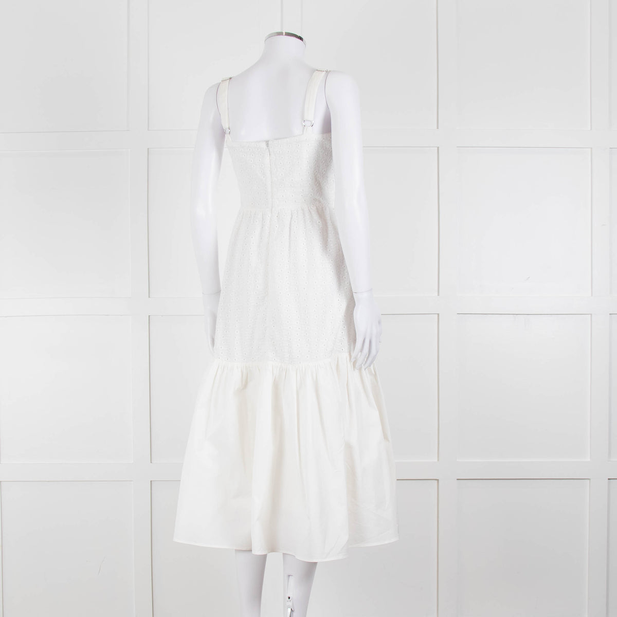 House Of CB White Cotton Embroidered Sleeveless Peplum Dress
