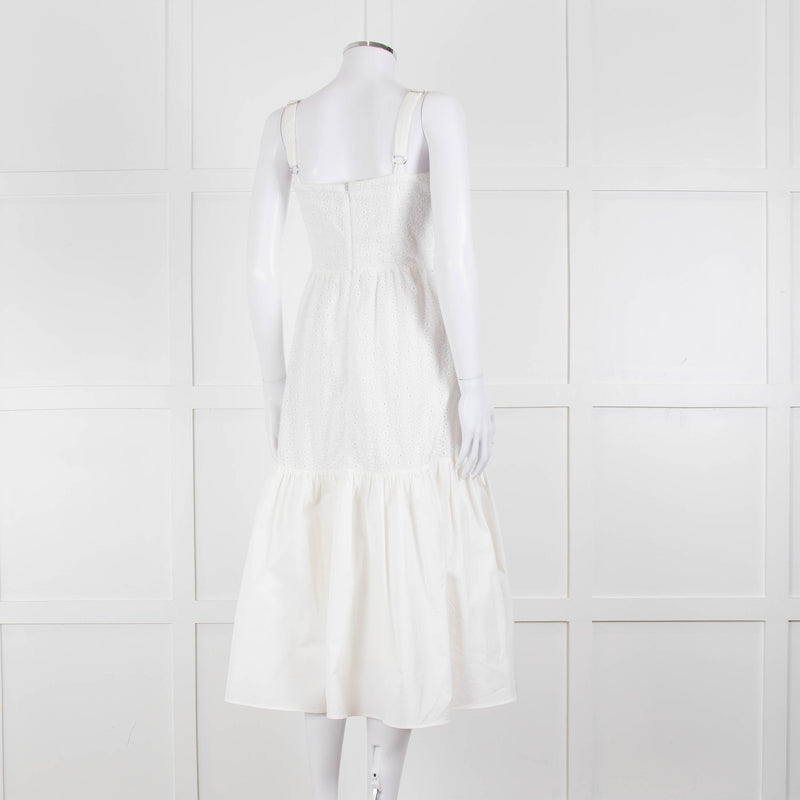 House Of CB White Cotton Embroidered Sleeveless Peplum Dress