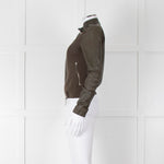Brogden Khaki Leather Cotton Panel Biker Jacket