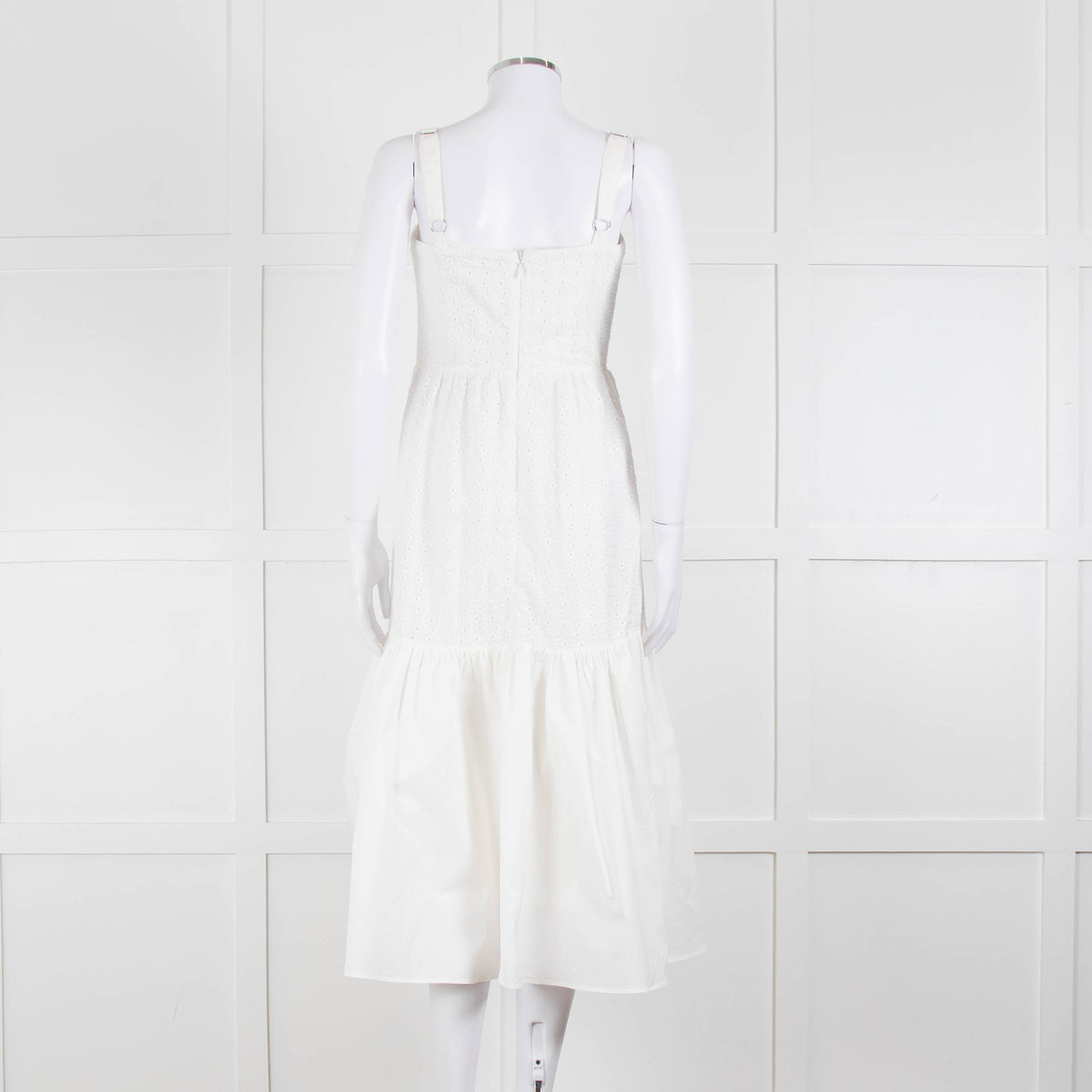House Of CB White Cotton Embroidered Sleeveless Peplum Dress