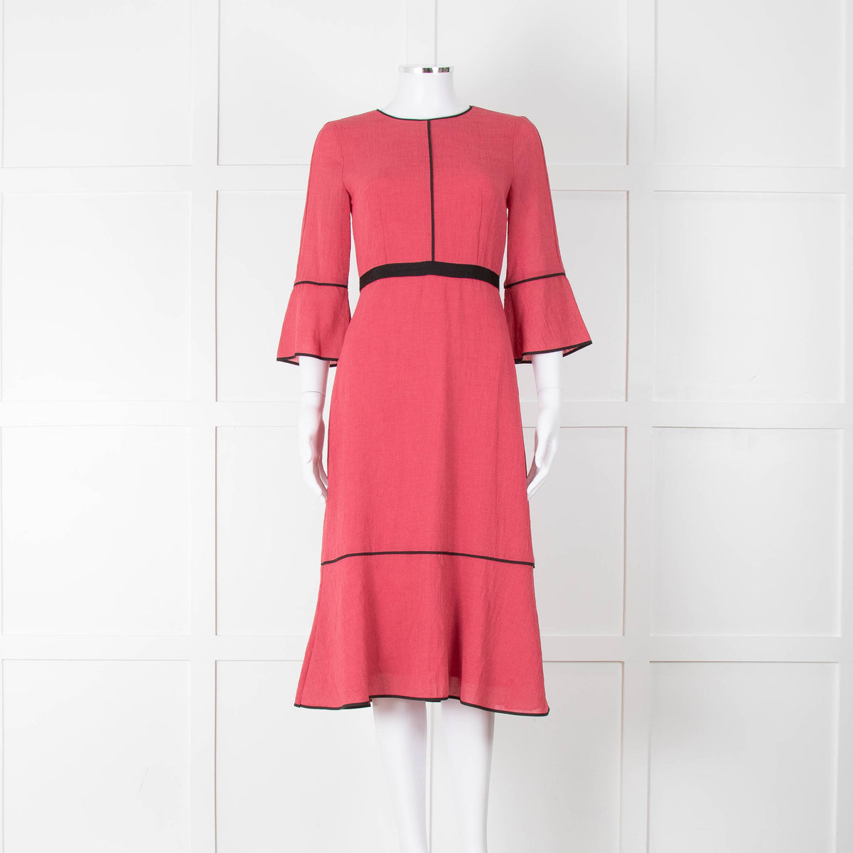 Cefinn Salmon Pink Black Trim Midi Dress