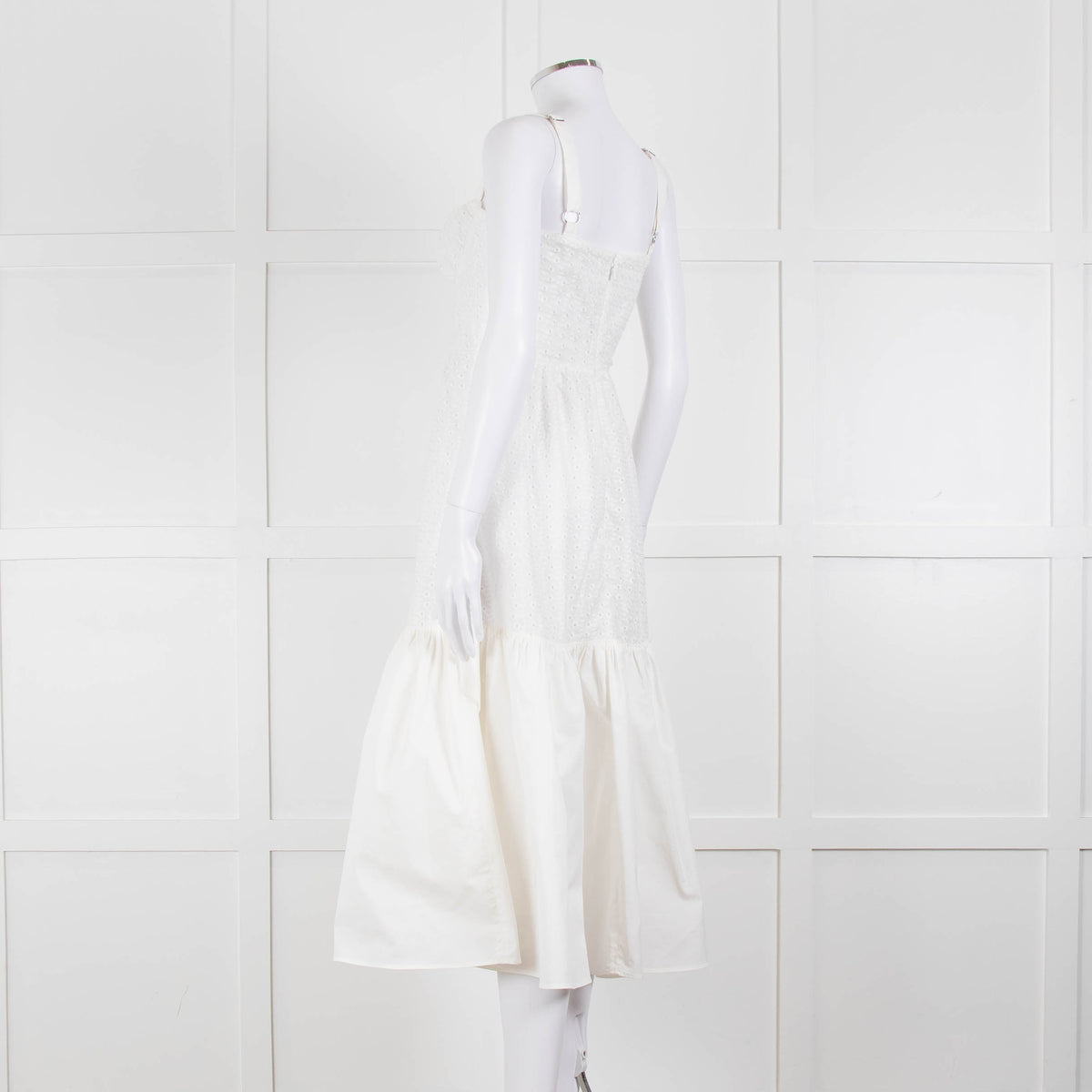 House Of CB White Cotton Embroidered Sleeveless Peplum Dress
