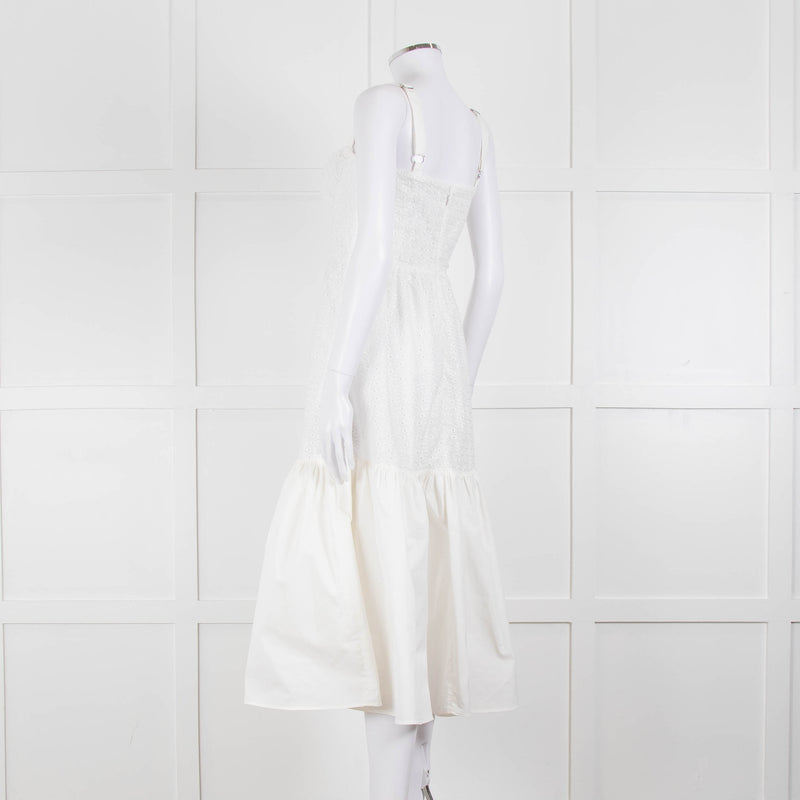 House Of CB White Cotton Embroidered Sleeveless Peplum Dress