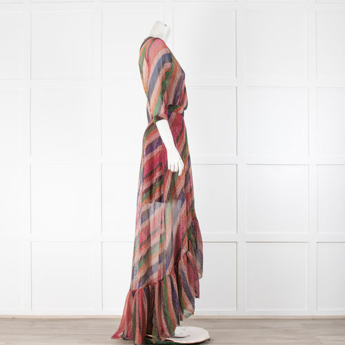 Ba&Sh Multicoloured Lurex Wraparound Dress With Frill Hem