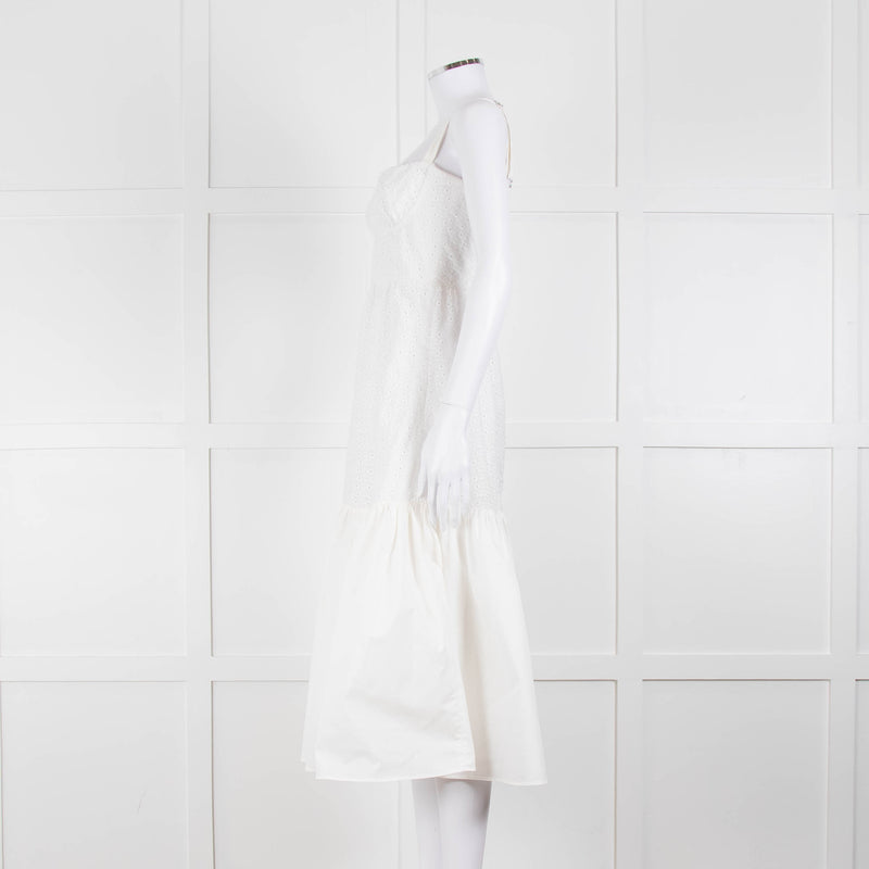 House Of CB White Cotton Embroidered Sleeveless Peplum Dress