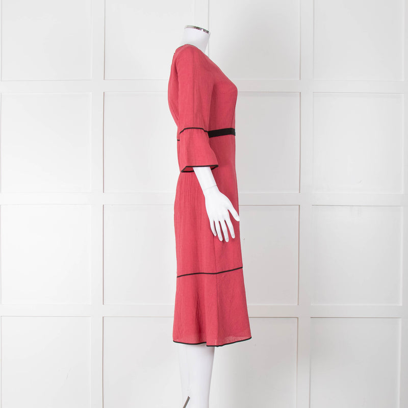 Cefinn Salmon Pink Black Trim Midi Dress