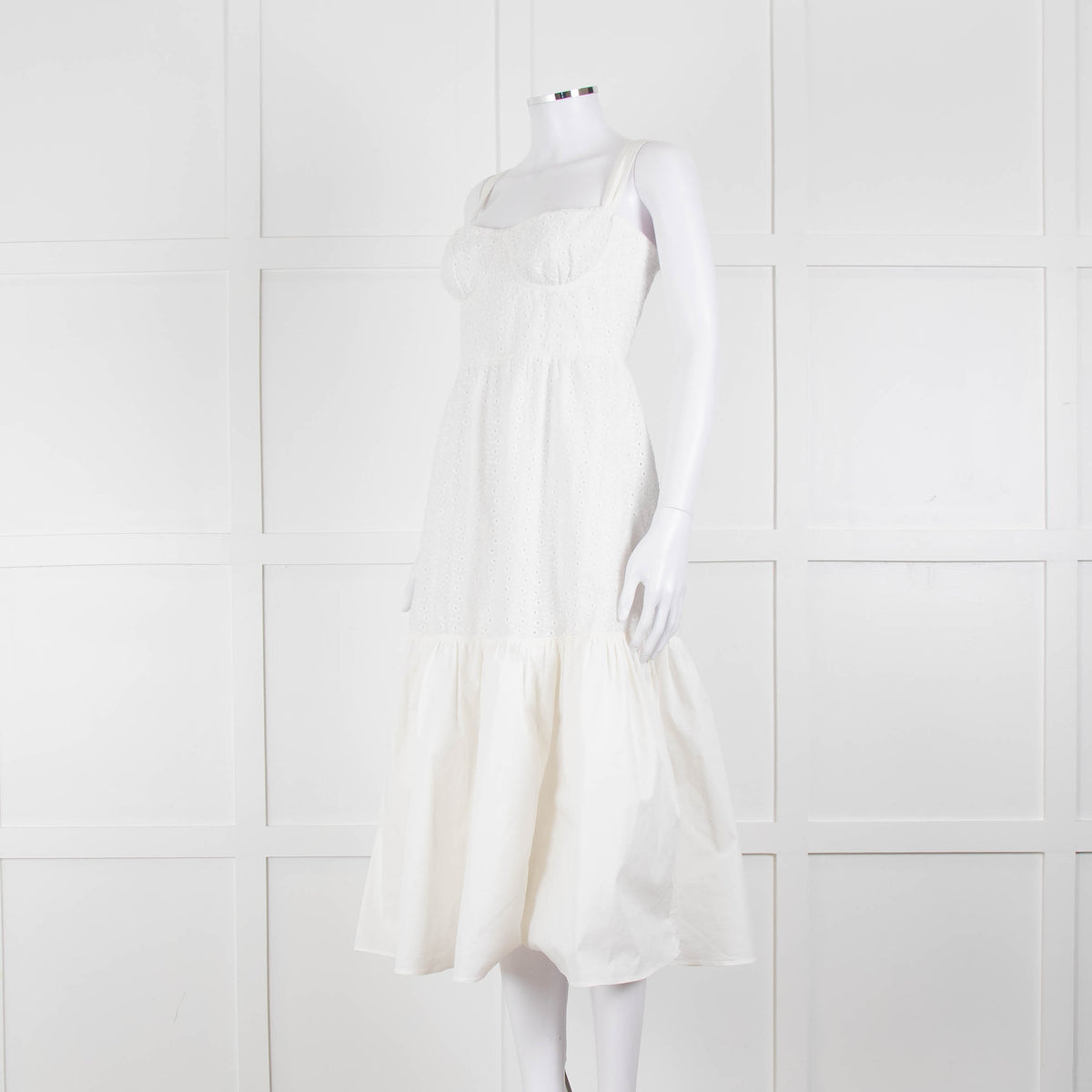 House Of CB White Cotton Embroidered Sleeveless Peplum Dress