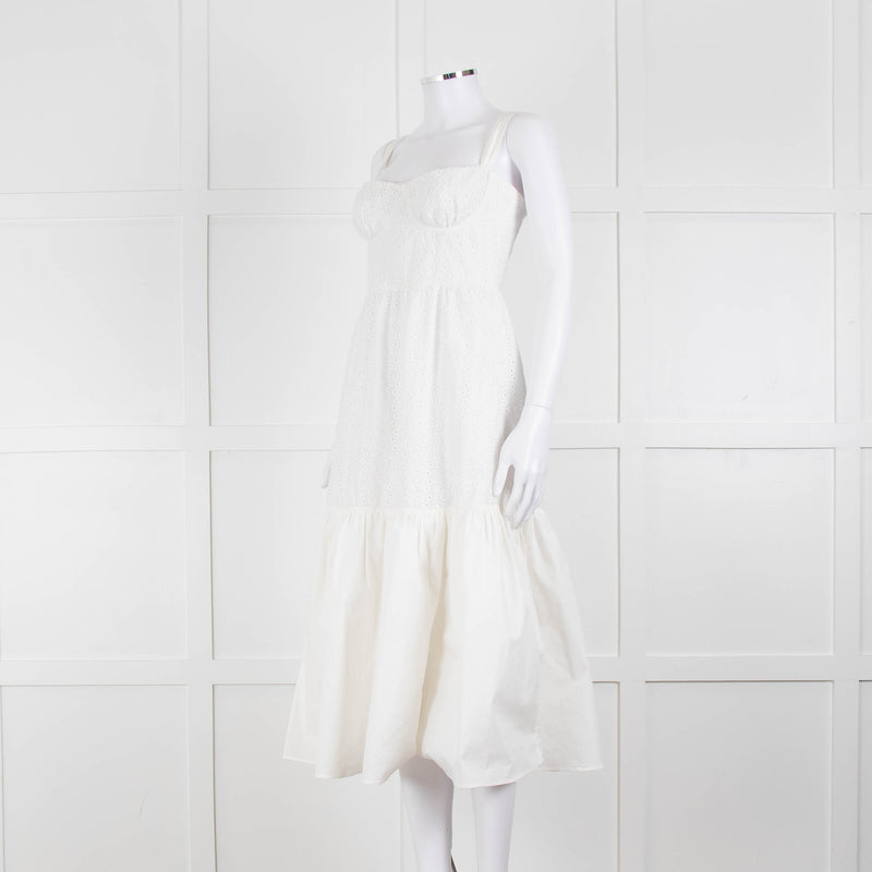 House Of CB White Cotton Embroidered Sleeveless Peplum Dress