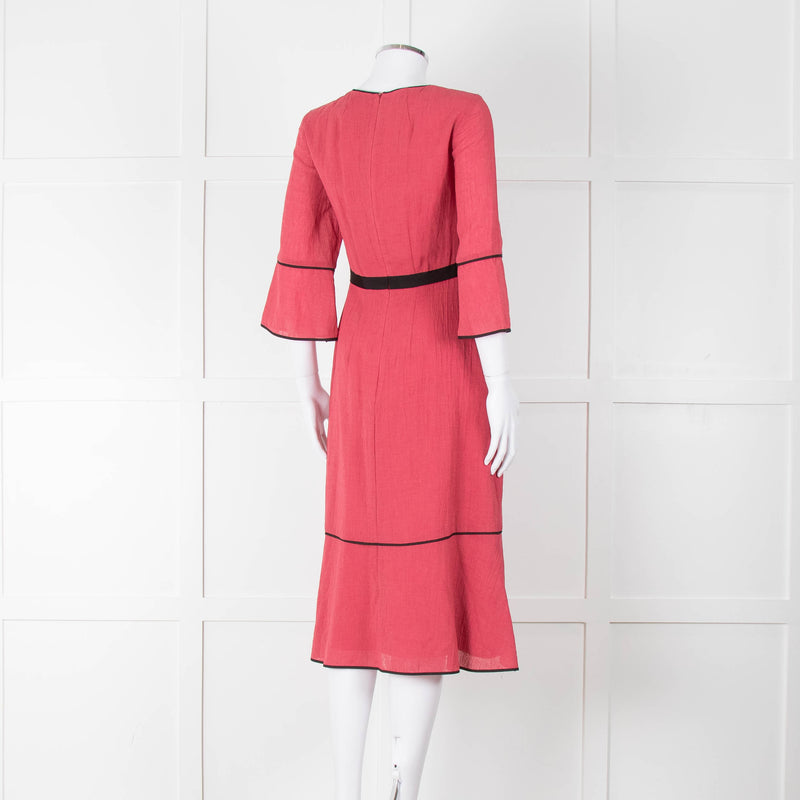 Cefinn Salmon Pink Black Trim Midi Dress