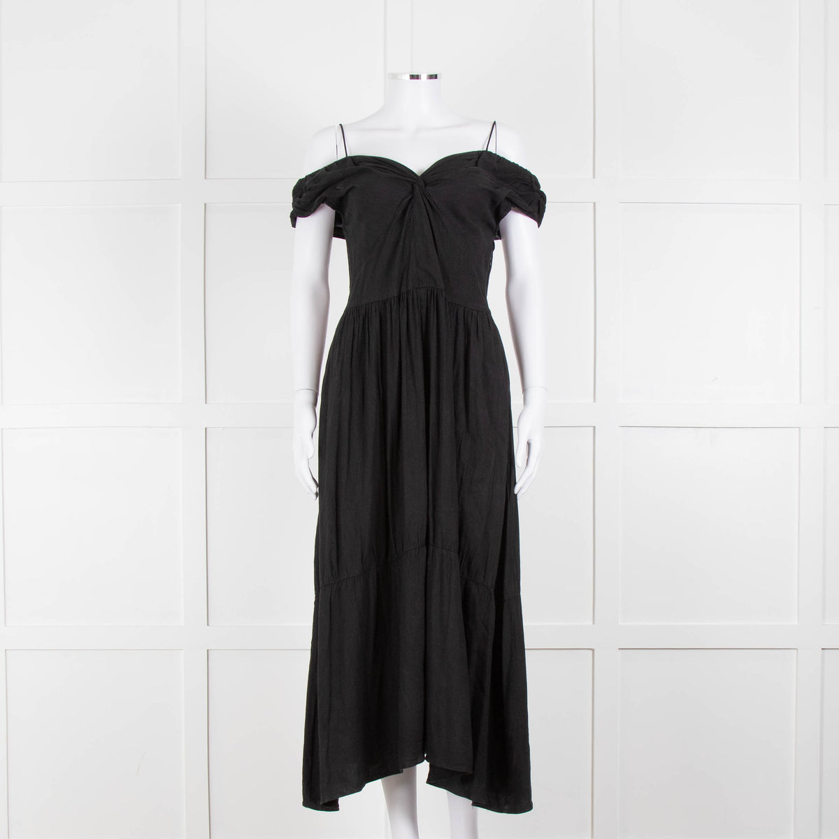 Vince Black Linen Blend Sleeveless Tiered Long Dress