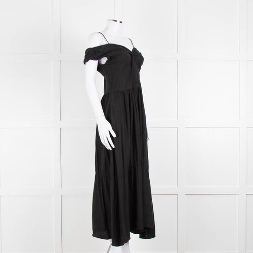 Vince Black Linen Blend Sleeveless Tiered Long Dress
