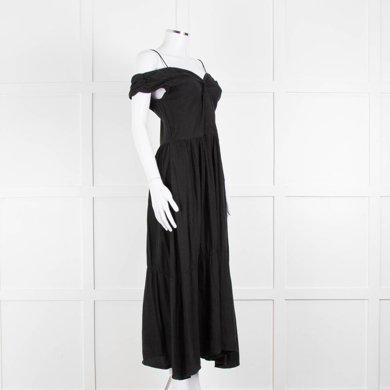 Vince Black Linen Blend Sleeveless Tiered Long Dress