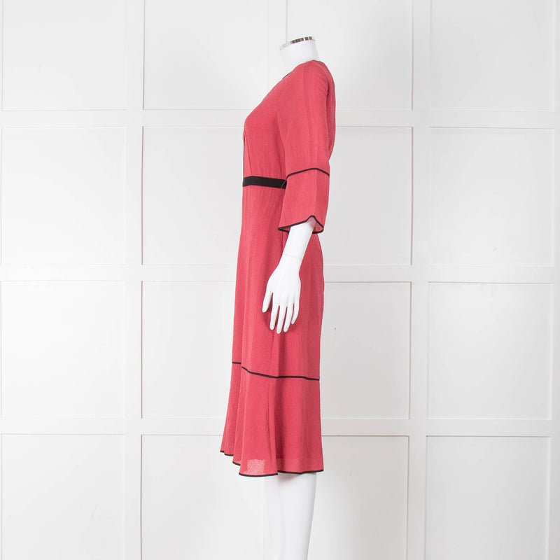 Cefinn Salmon Pink Black Trim Midi Dress