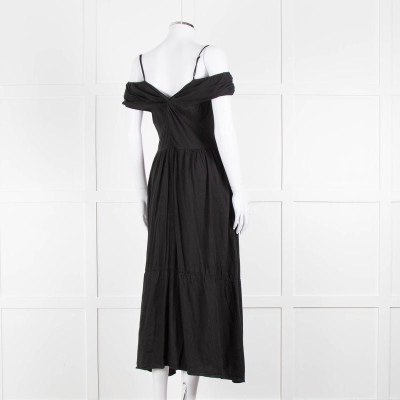 Vince Black Linen Blend Sleeveless Tiered Long Dress