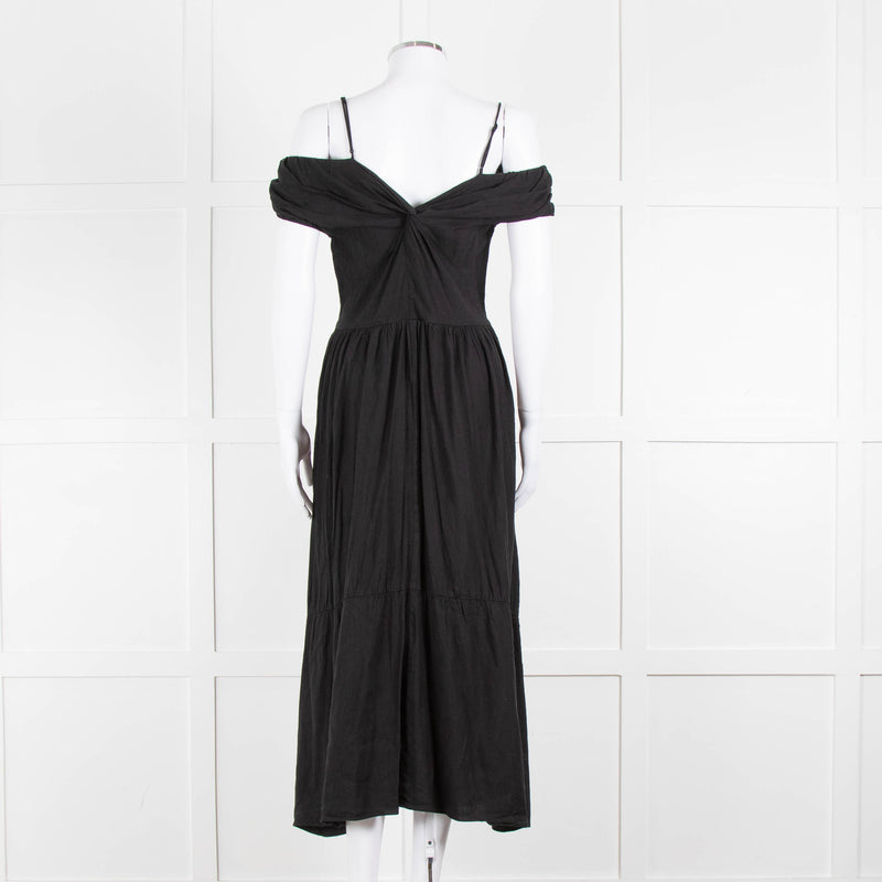 Vince Black Linen Blend Sleeveless Tiered Long Dress